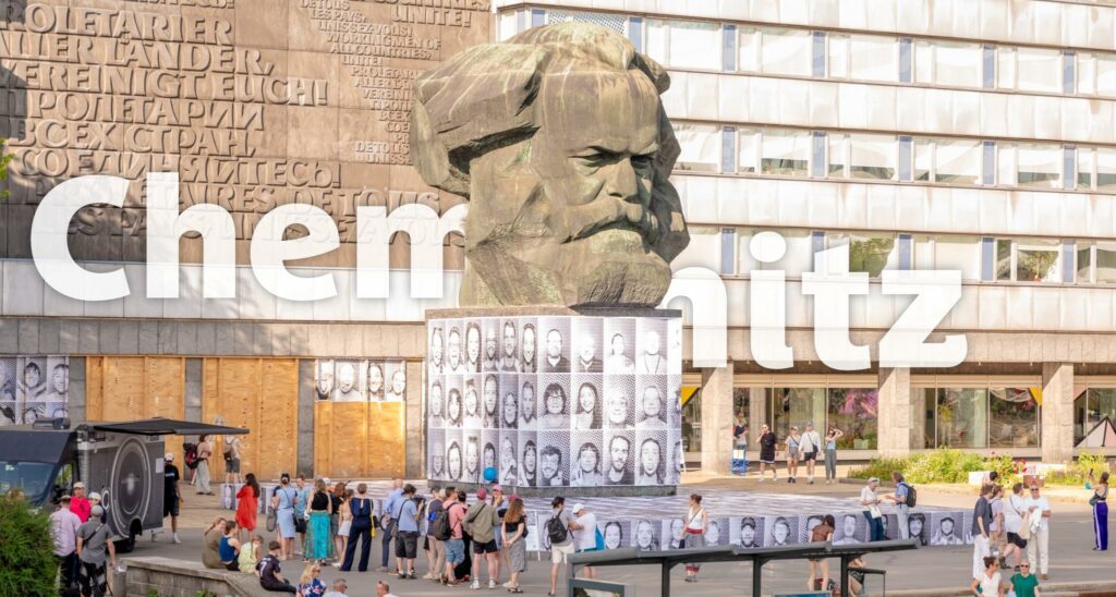 Karl-Marx-Monument in Chemnitz an der Brückenstraße in der Frontalansicht. Foto: Hannes Kurth